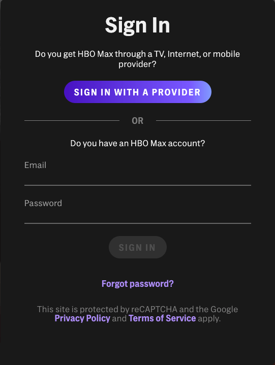 Log in to HBO Max
