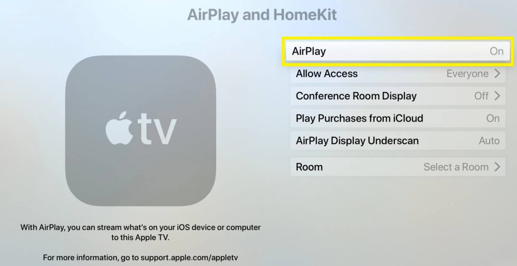 Turn off AirPlay on Apple TV - Remove AirPlay Device