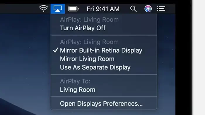 Enable AirPlay on Mac to AirPlay SiriusXM on TV