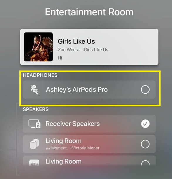 Choose your AirPods on Apple TV