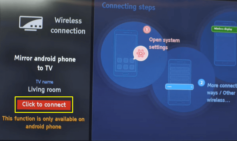 Hit the Click to Connect option for screen mirroring Blaupunkt TV