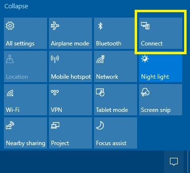 Click Connect on Windows Action Center to screen mirror to Proscan TV