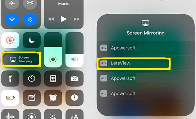 Select Screen Mirroring to screen mirror iPhone to Chromebook