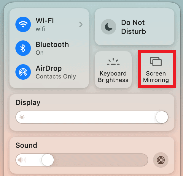 Select the Screen Mirroring option
